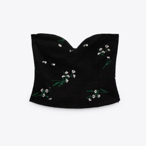 Zara Tops - Zara Embroidered Textured Bustier